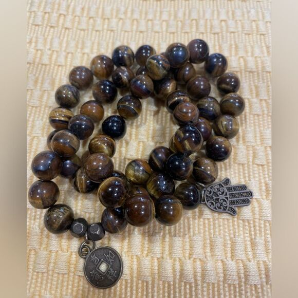 Tiger Eye Beaded Bracelet Set of 3 - Picture 1 of 1